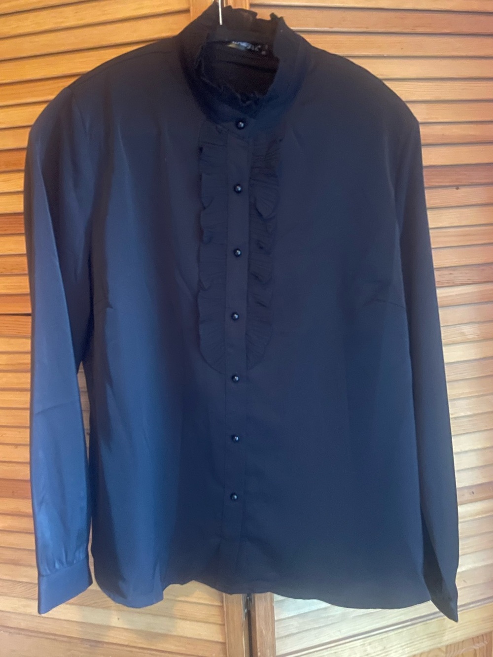 Allegra K Black Long-Sleeve Ruffle Front Dress Shirt Women’s 1X